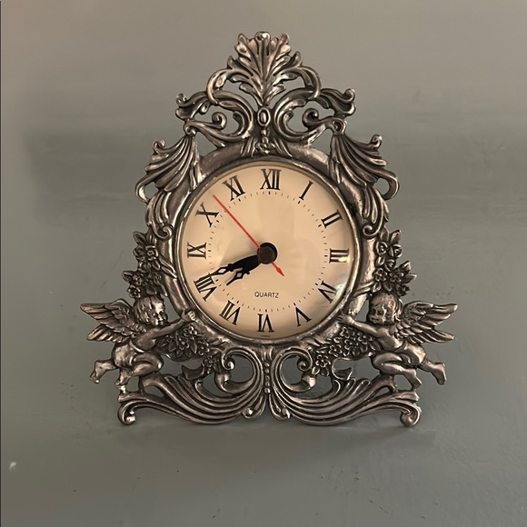 Other - Vintage Pewter Clock with Cherub Design 6 x 6 inches at widest part
